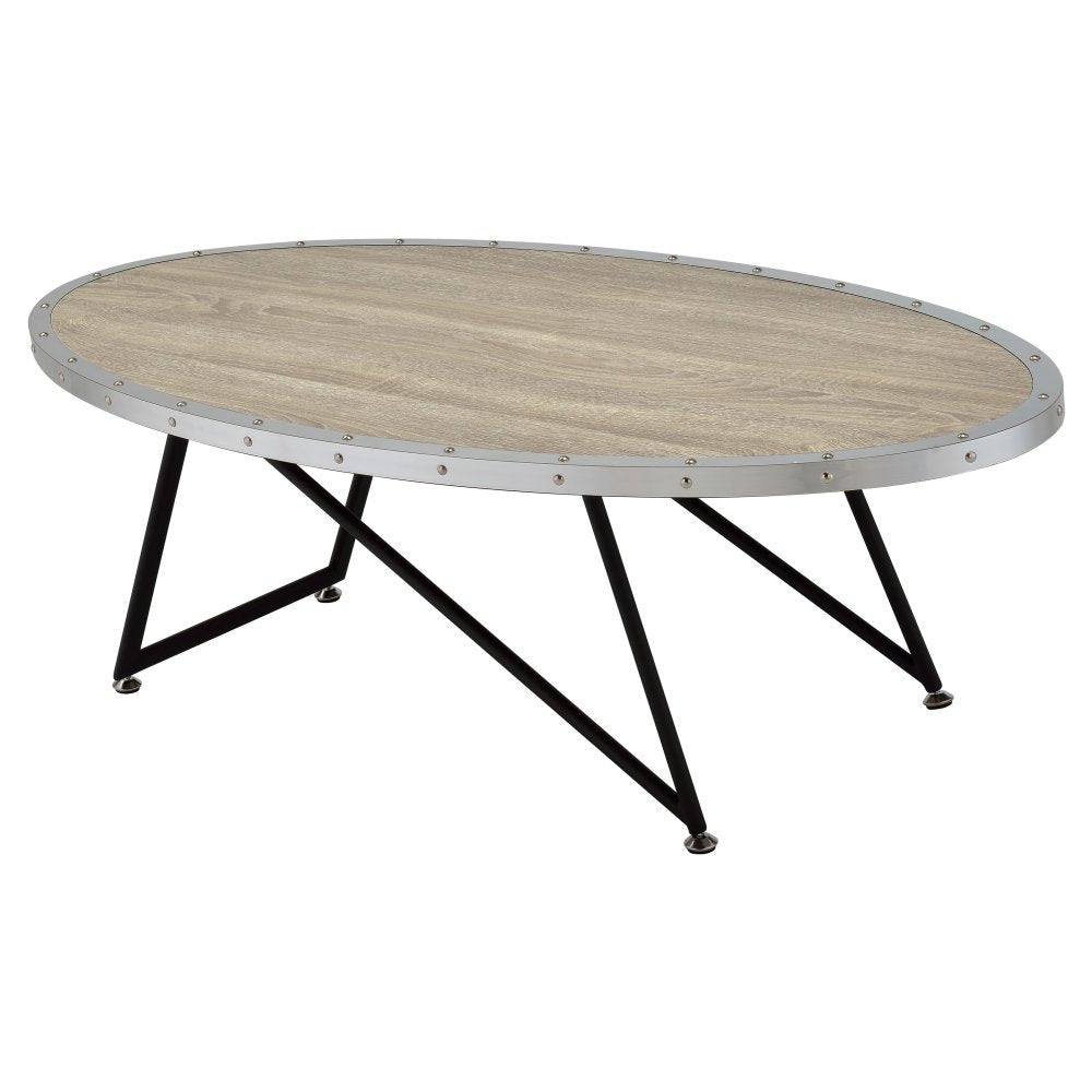 Acme Allis Round Coffee Table In Weathered Gray Oak