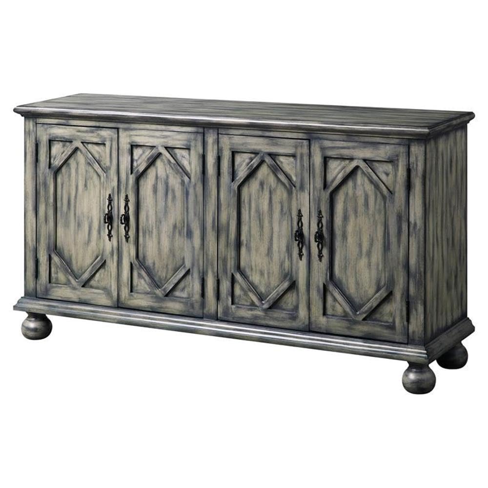 Acme Pavan 4 Doors Wooden Console Table with 2 Shelves Inside in Rustic Gray
