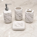 Store2508 White & Grey Marble Design 4 Piece Ceramic Bathroom Accessories Set with Soap Dispenser, 2 Tumblers & Soap Dish, Vanit