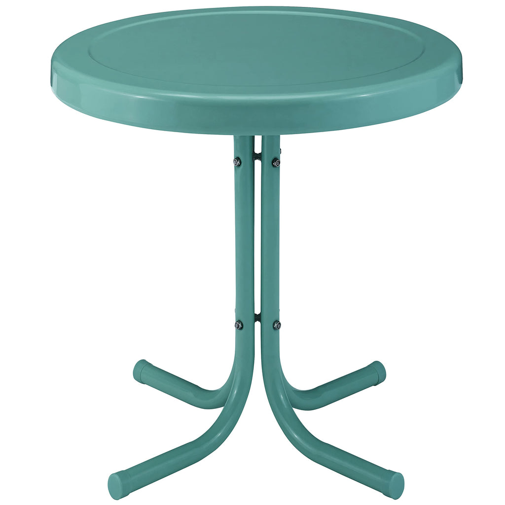 Crosley Furniture Gracie Weather Resistant Retro Metal Outdoor Side Table For Patio, Deck, Porch, Caribbean Blue