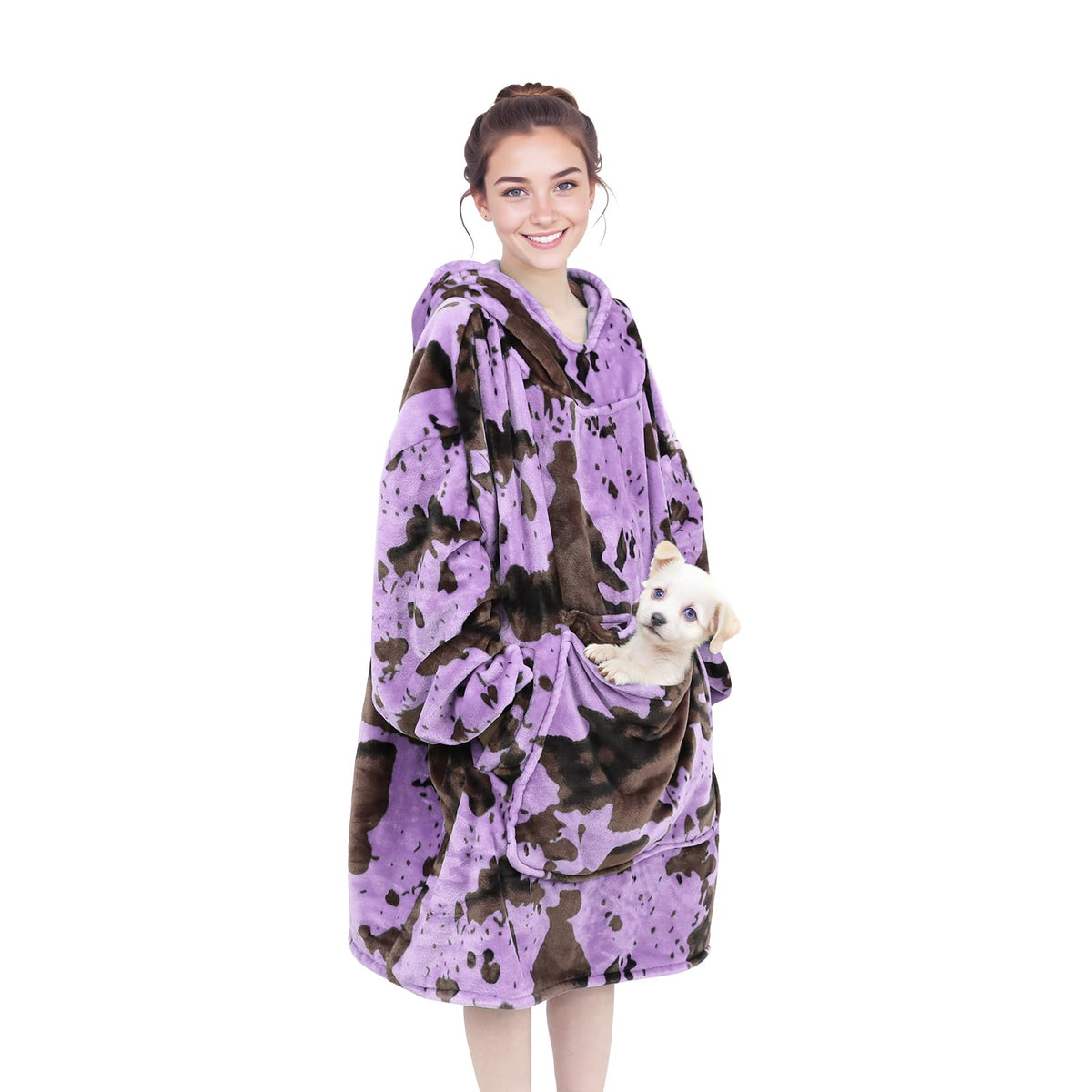 Wearable Blanket Hoodie Oversized Warm Micro Plush Purple Cow Sweatshirt Blanket Soft Cozy Fleece Hooded Blanket Gifts For Adult
