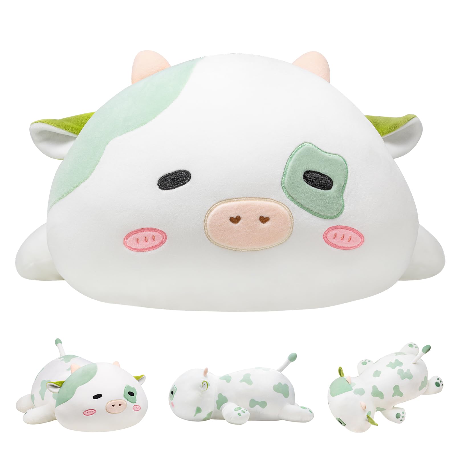 Cute 4Lb Weighted Stuffed Spotted Cow Plush, 23 Inch Green Cow Weighted Pillow For Adults & Kids