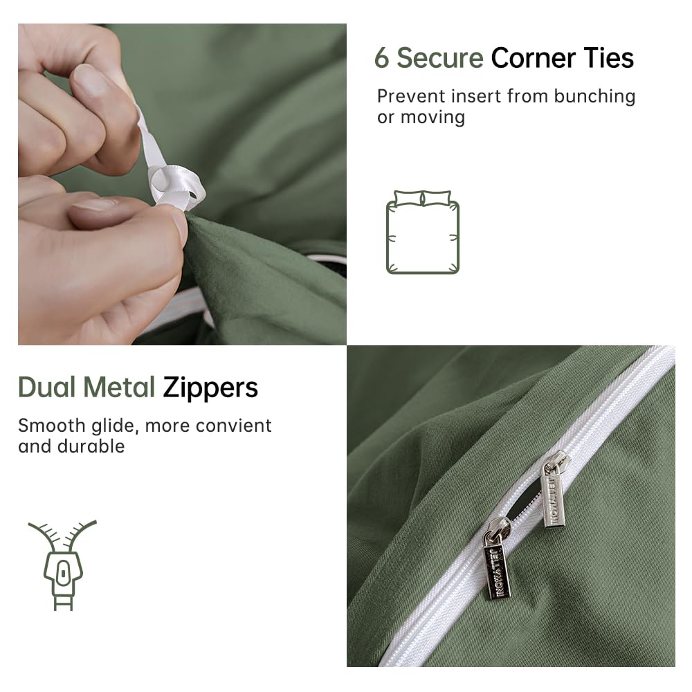 Jellymoni Green Duvet Cover Twin Size - 100% Washed Cotton Linen Feel Textured Comforter Cover, 2 Pieces Breathable Soft Bedding