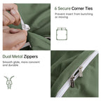Jellymoni Green Duvet Cover Twin Size - 100% Washed Cotton Linen Feel Textured Comforter Cover, 2 Pieces Breathable Soft Bedding