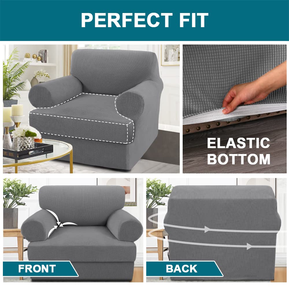 Turquoize T Cushion Chair Slipcover T Cushion Chair Covers For Living Room Stretch Sofa Couch Cover Soft Armchair Cover Washable Furniture Covers With Individual T Cushion Seat Covers (Chair, Dove)