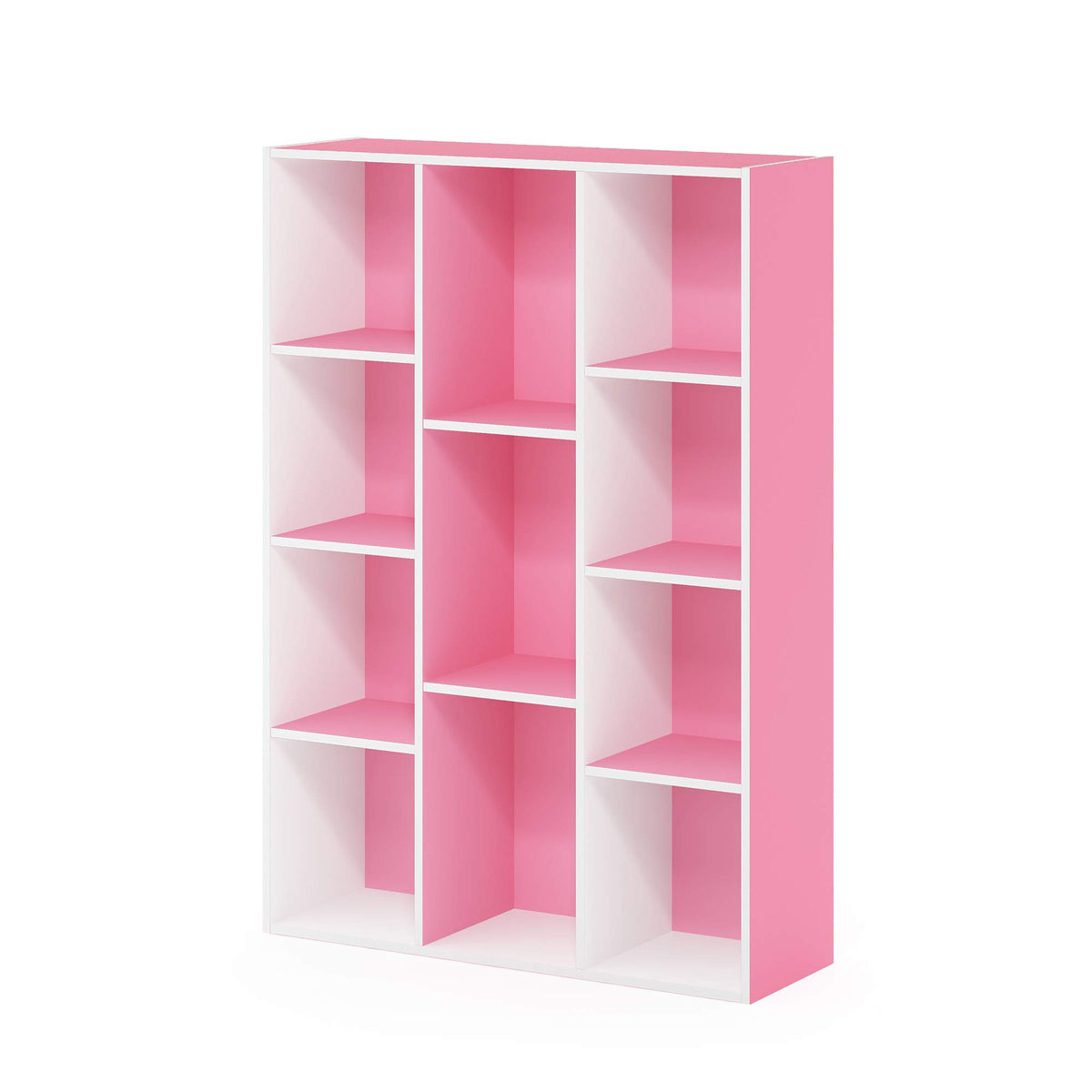 Furinno Luder Bookcase / Book / Storage , 11-Cube, White/Pink