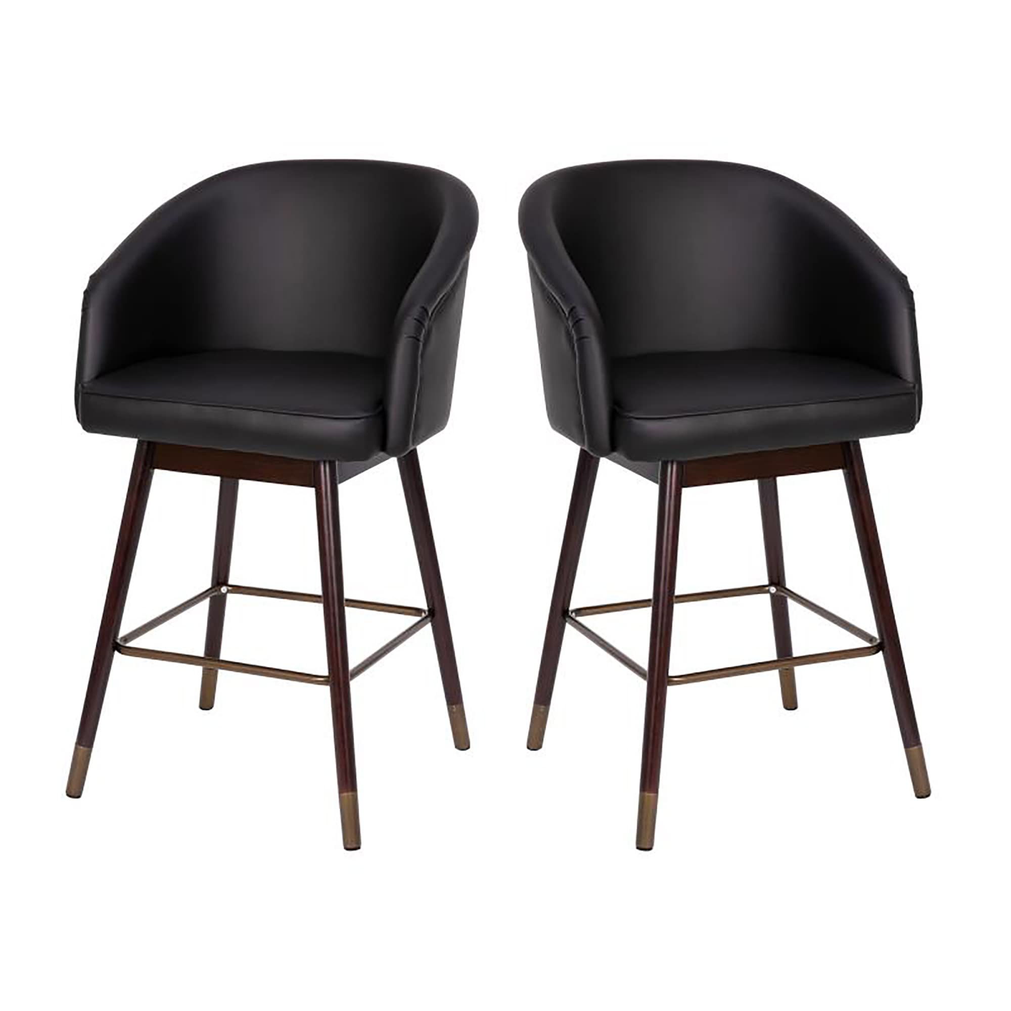 Flash Furniture Margo Commercial Grade Mid-Back Counter Stools - Black LeatherSoft Upholstery - Walnut Finish Beechwood Legs with Bronze Accents - 26&quot; Stool (Pack of 2)