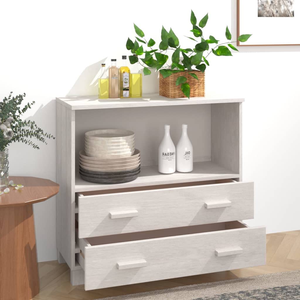 vidaXL Solid Pinewood Sideboard HAMAR- White 33.5&quot;x13.8&quot;x31.5&quot;- Decorative and Practical Storage Solution- Elegant Design with Sturdy Tabletop, Ample Space with Compartments and Drawers