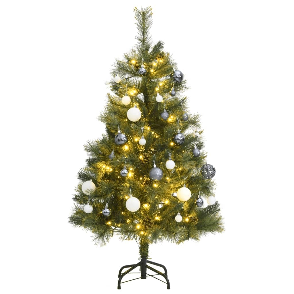 'VidaXL Hinged Artificial Christmas Tree 47.2 inch with 150 LED Lights & Ball Set - Green,PE Tipped for Natural Look, Indoor/Outdoor