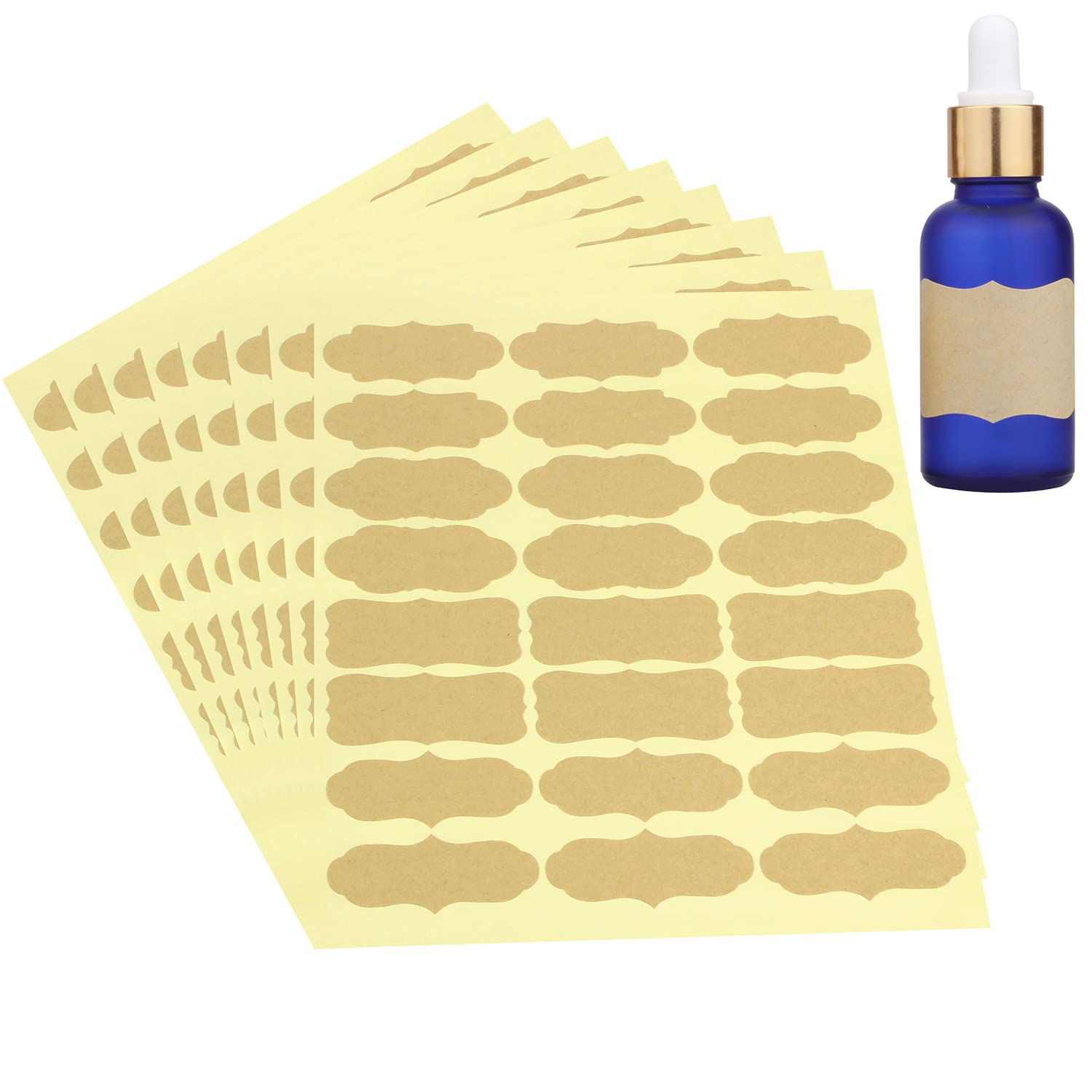 Wisdompro Fancy Shape Kraft Label Stickers, Self Adhesive Gift Tag Stickers Blank Writable Labels For Essential Oil Bottles, Jar