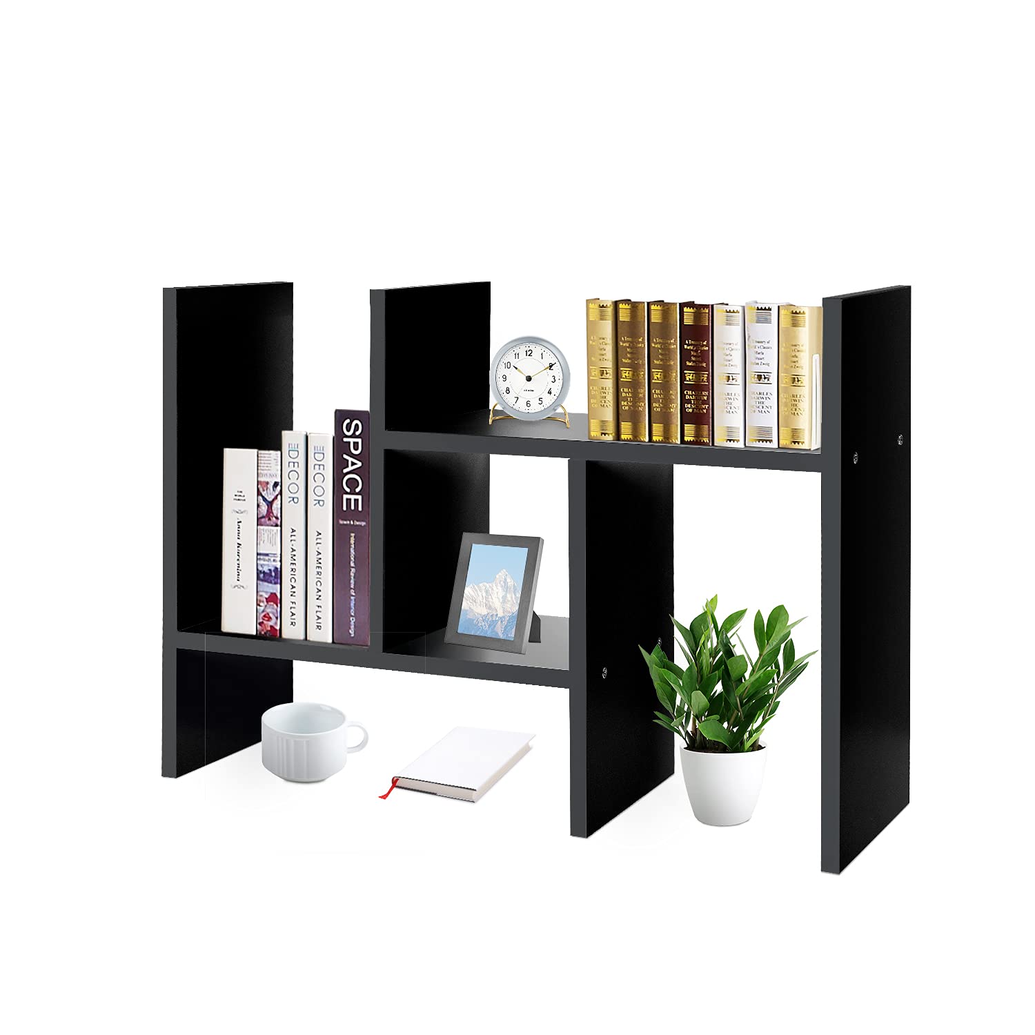 J.M.Deco Desktop Organizers And Storage For Office, Adjustable Desktop Organizer Shelf Double H Display, True Natural Stand Shel