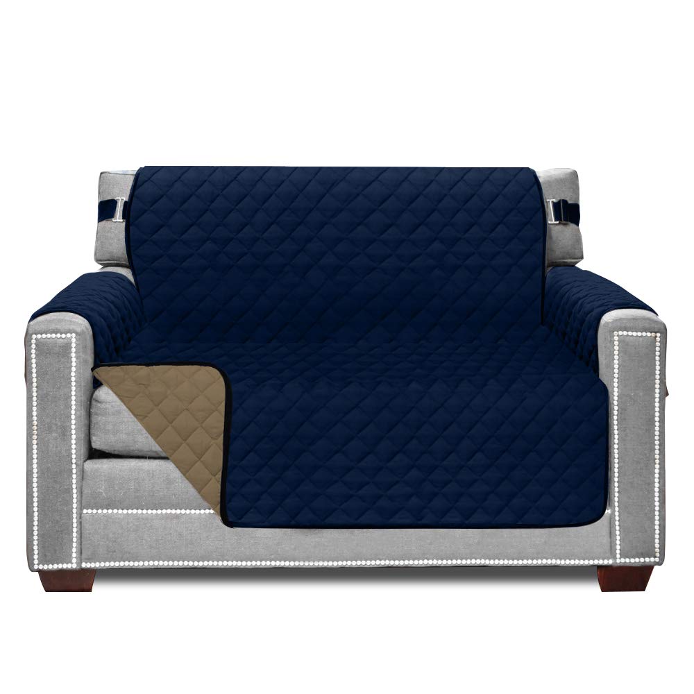 Sofa Shield Patented Chair Slipcover, Reversible Tear Resistant Soft Quilted Microfiber, 48” Seat Width, Durable Furniture Stain Protector With Straps, Washable Cover For Dogs, Kids, Navy Sand