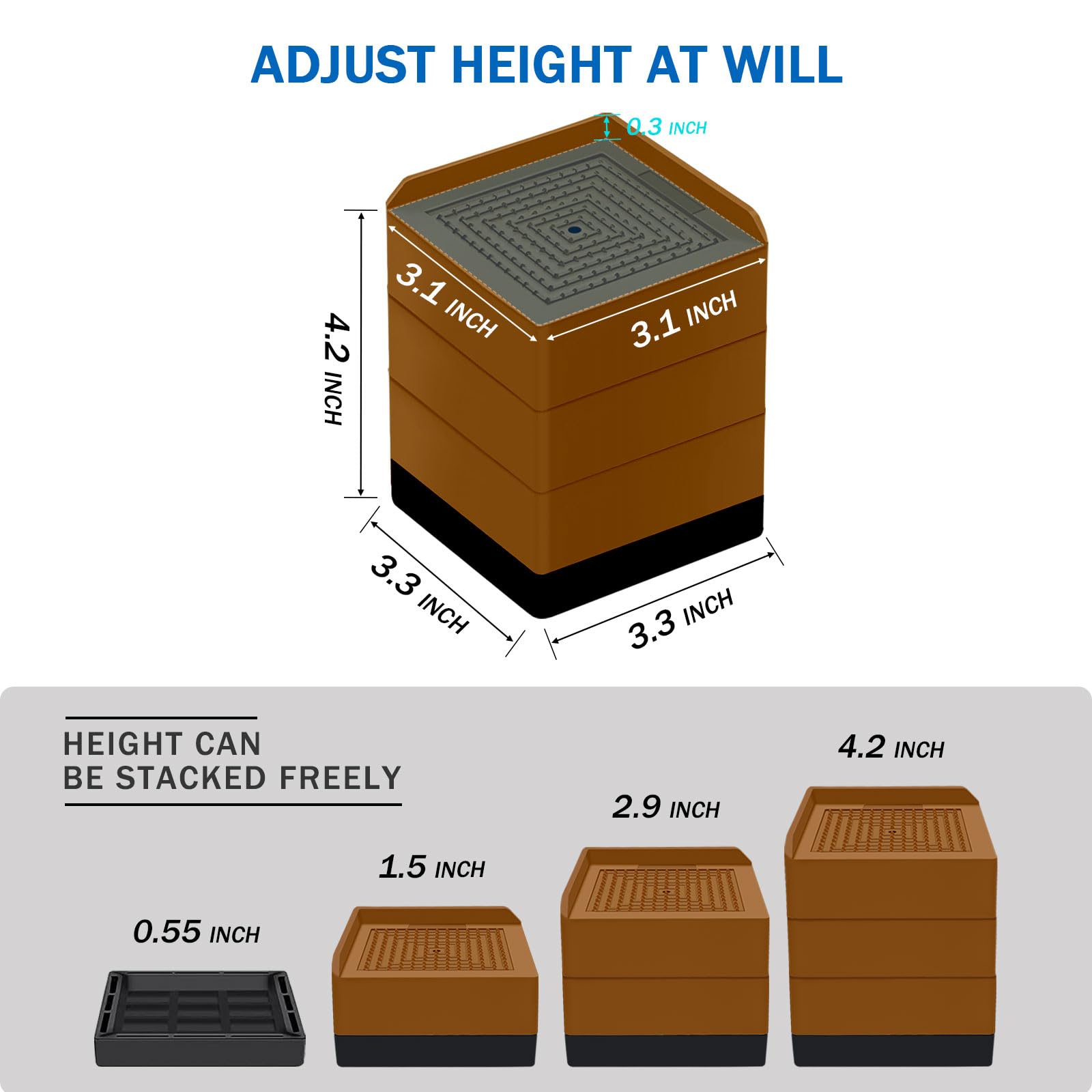 Annkut Bed Furniture Risers 4 Inch, Heavy Duty Furniture Elevator In Heights Of 1.5, 3 Or 4 Inch, Square Raising Blocks For Bed,