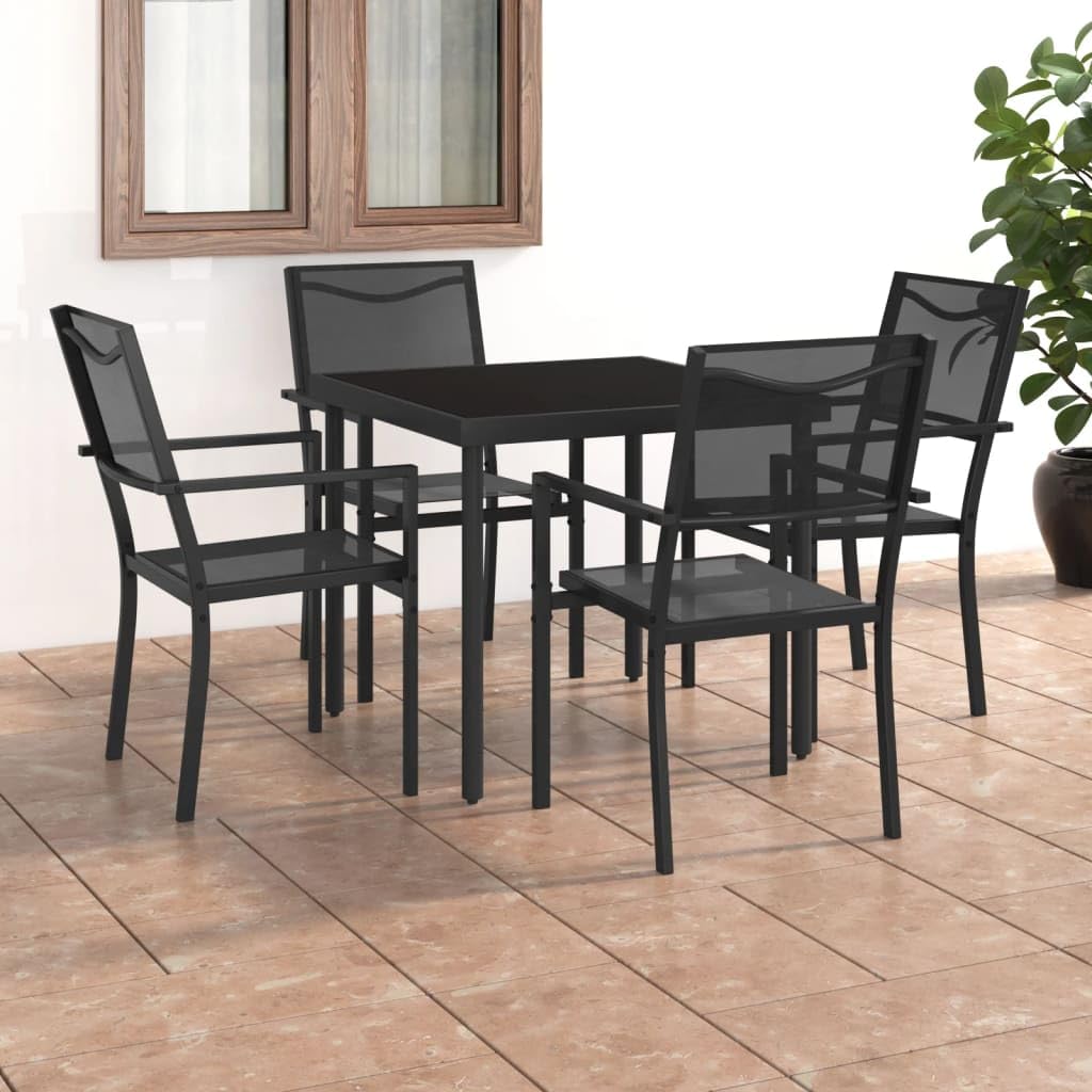 vidaXL Patio Dining Set Steel - 5 Piece Outdoor Dining Furniture with Durable Frame, Comfortable Textilene Upholstered Chairs & Tempered Glass Table