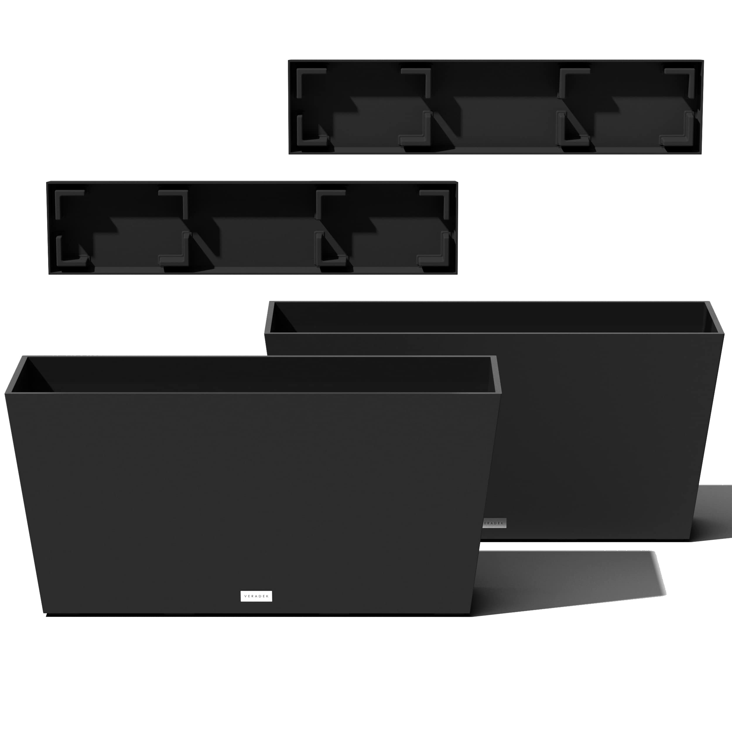 Veradek Midori Long Trough Planter (Black, 31 Inch - 2 Pack With 2 Saucer Trays)