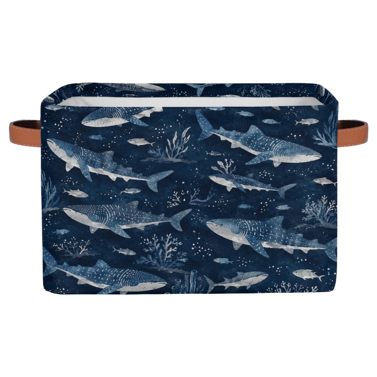 Ivolege Storage Bins  Blue Ocean Whale Shark Storage Baskets with Handles Decorative Collapsible Rectangular Basket Nursery Bin