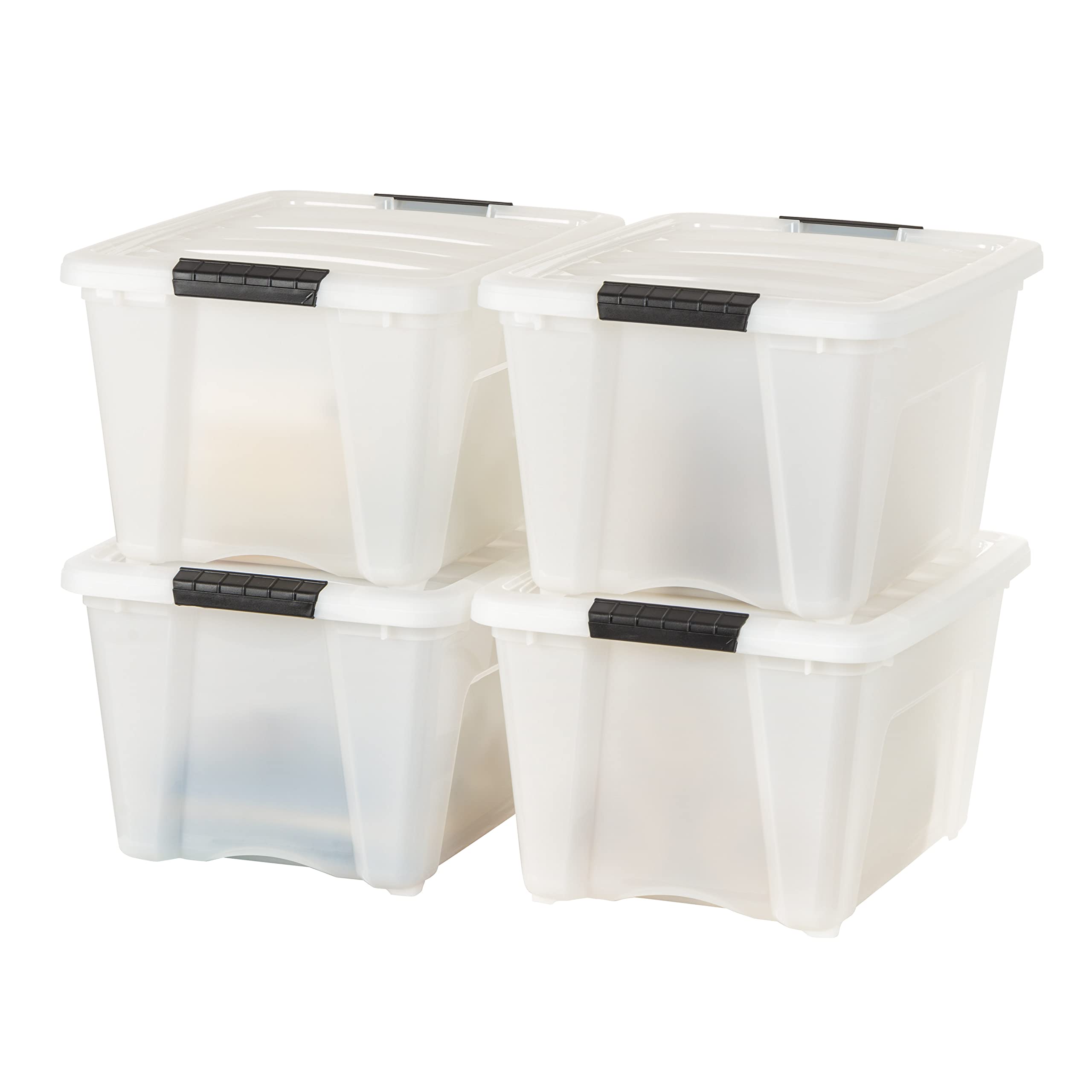 IRIS USA 32 Qt Stackable Plastic Storage Bins with Lids, 4 Pack - BPA-Free, Made in USA - Discreet Organizing Solution, Latches,