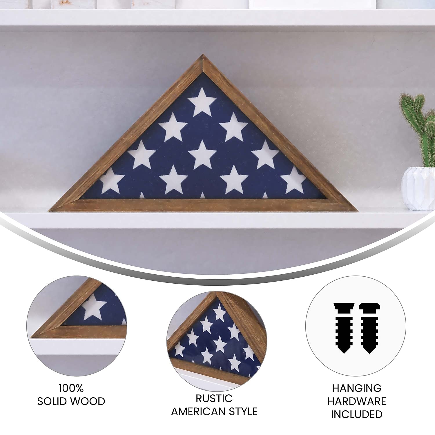 Flash Furniture Sheehan Memorial Flag Display Case - Weathered Solid Wood Military Flag Display Case For 9.5 X 5 American Veteran Flag