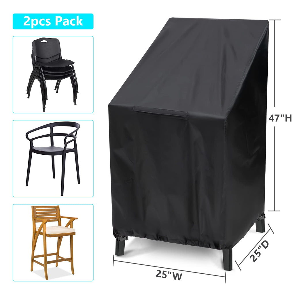 Outdoor Chair Covers Waterproof 2 Pack, High Back Patio Chair Covers For Outdoor Furniture Cover, Stacking Chair Cover Anti-Uv, Snow Dust Wind-Proof, Patio Furniture Covers 47'×25'×25'