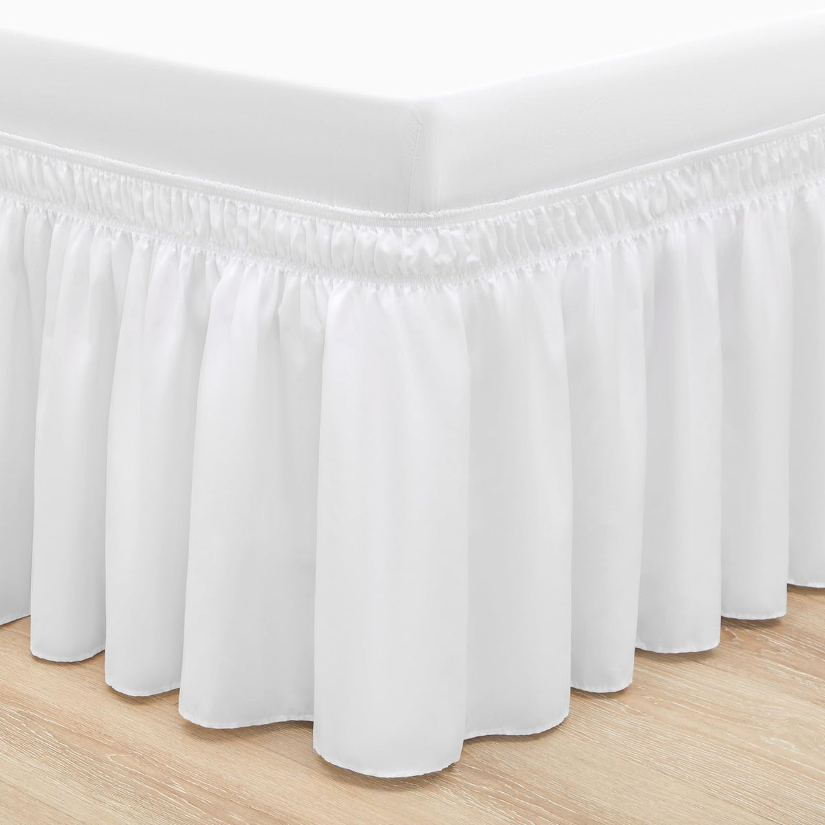 Rimela Bed Skirt King Size White Bed Skirt 21 Inch Drop, Wrap Around Elastic Adjustable Bedskirt, Dust Ruffle For Bed Frame & Bo