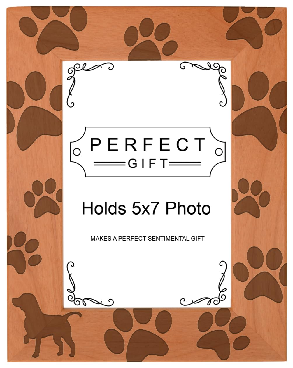 Gifts For All By Rachel Olevia Dog Lover Gift Beagle Silhouette Paw Prints Natural Wood Engraved 5x7 Portrait Picture Frame Wood