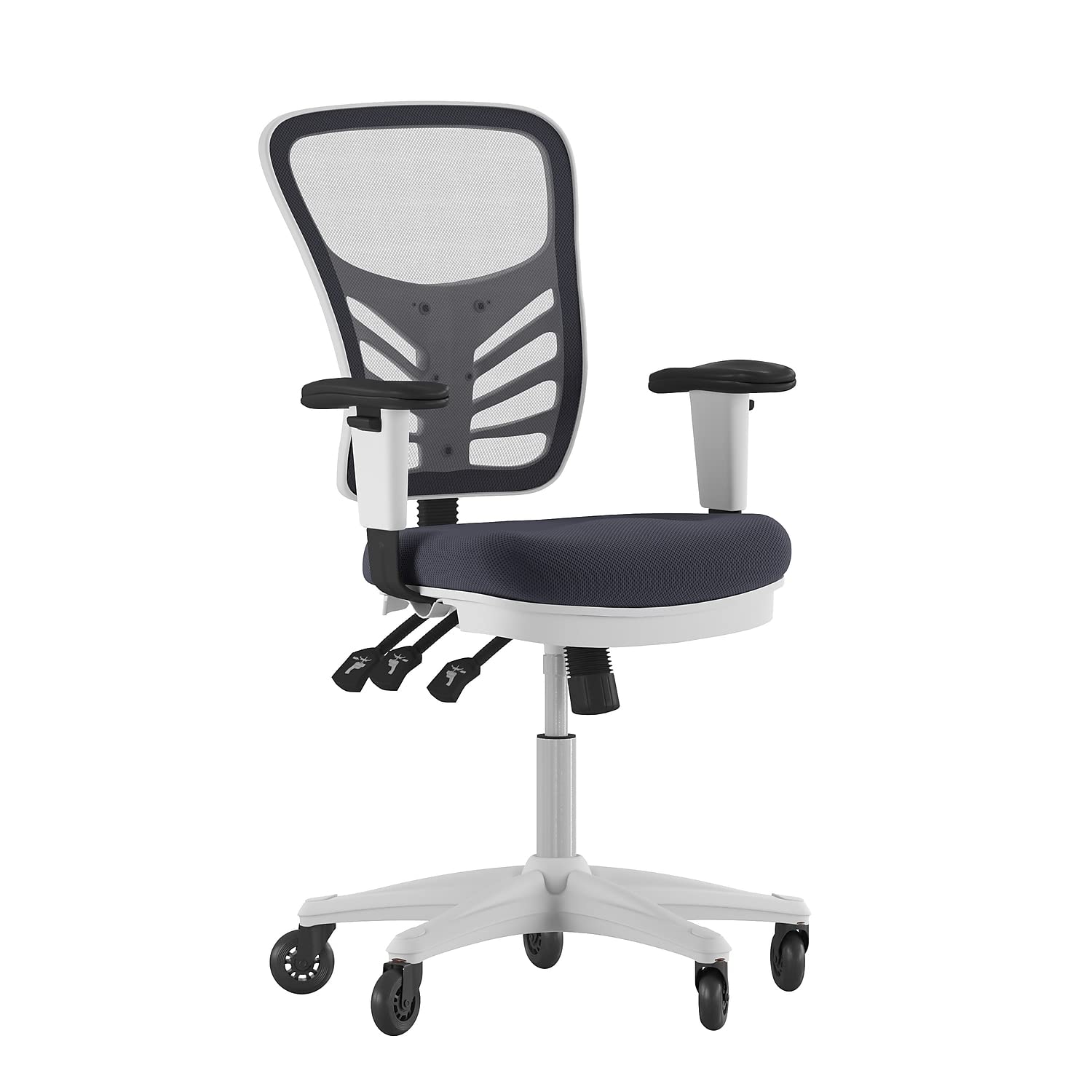 Flash Furniture Nicholas Mid-Back Multifunction Executive Swivel Ergonomic Office Chair with Adjustable Arms, Transparent Roller Wheels, and White Frame, 27", Dark Gray