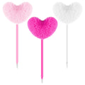 Zuazaor 3 Pieces Colorful Fuzzy Pens Funny Pens Heart Pom Pom Ballpoint Pen Fluffy Pompoms Plastic Rollerball Pens for Women Par