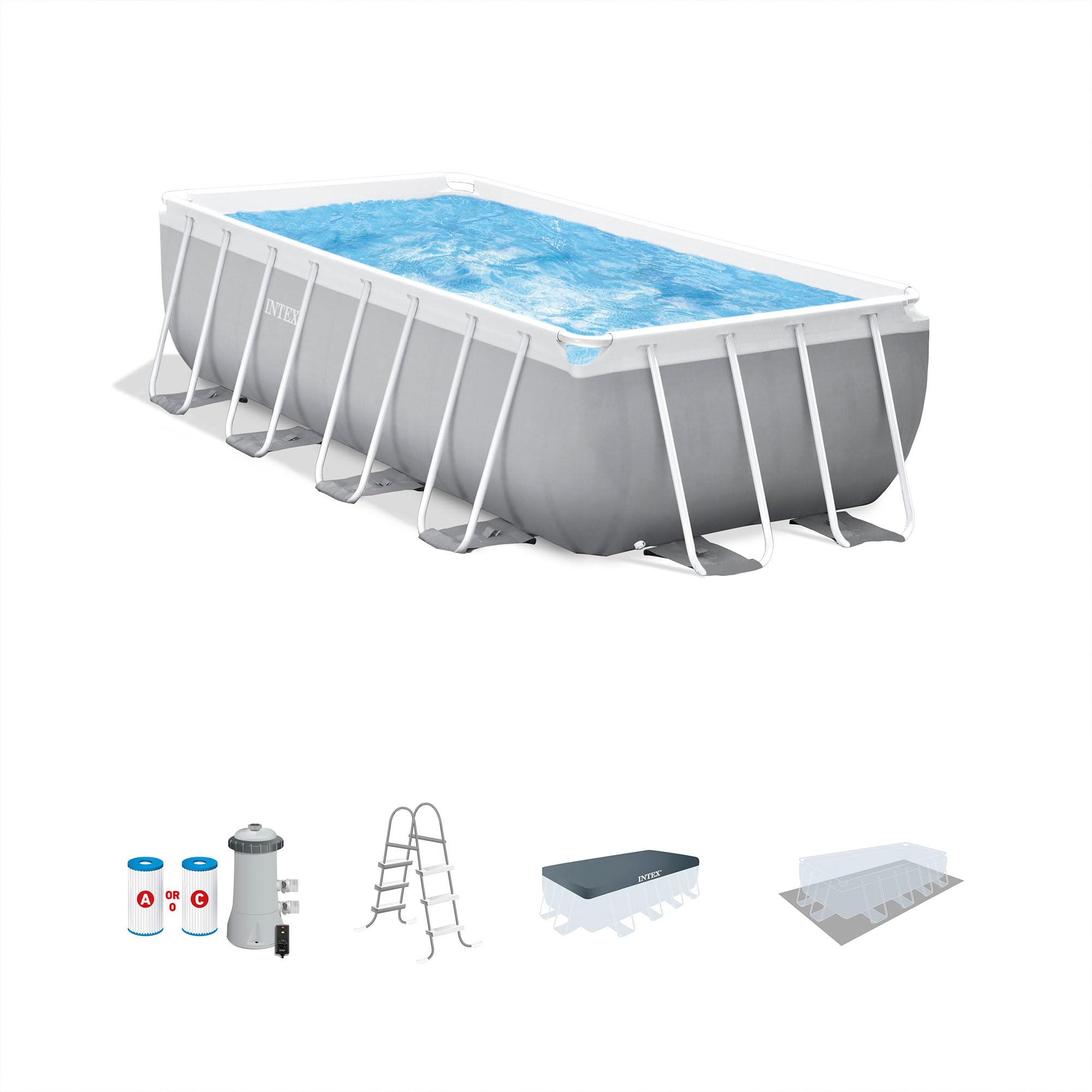 Intex 26791Eh 16' X 42' Prism Frame Rectangular Above Ground Swimming Pool Set With Krystal Clear Filter Pump, Ladder, Ground C