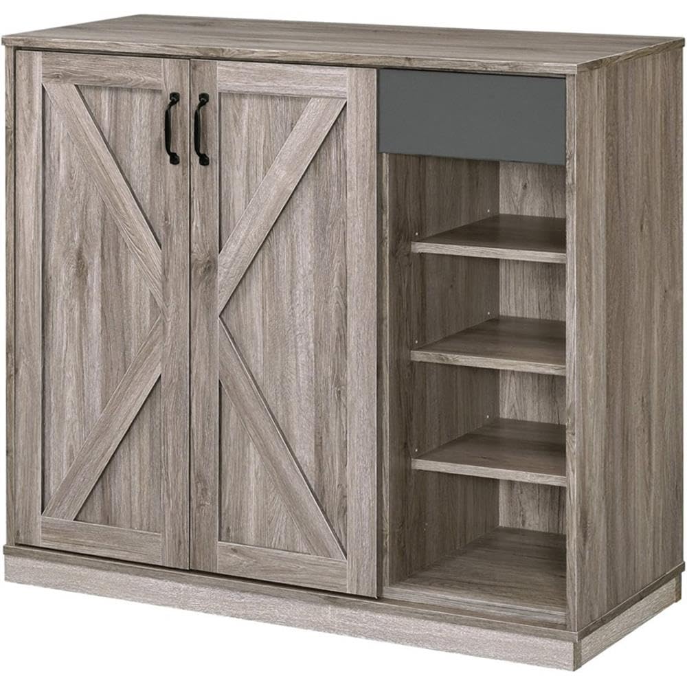 Acme Toski 2-Door Wooden Cabinet With 1 Drawer In Rustic Gray Oak
