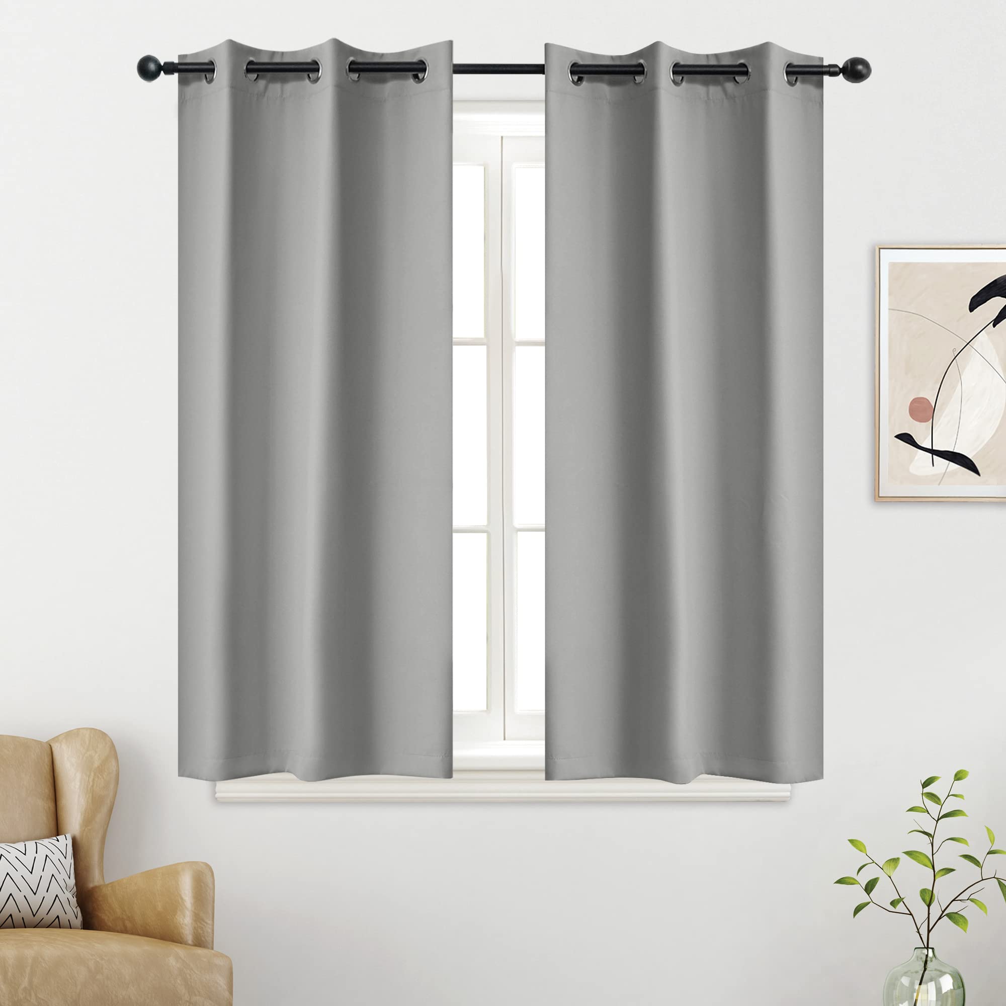 Ygo Gery Short Curtains 34X54 Inch, Room Darkening Drapes, Thermal Insulated Window Treatments (Light Grey, 34X54 Inch, 2 Panels