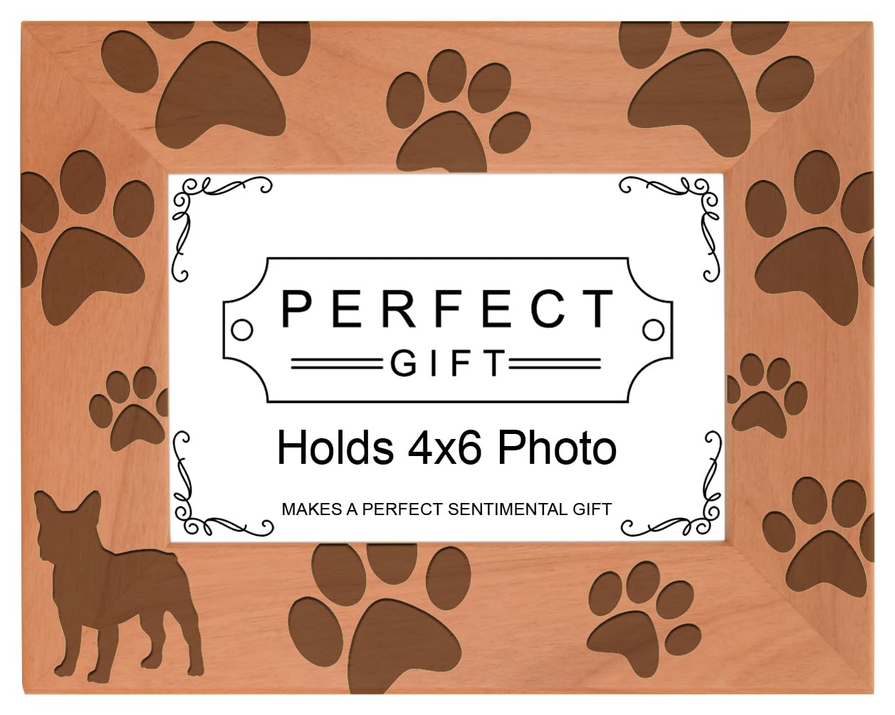 Gifts For All By Rachel Olevia Dog Lover Gift French Bulldog Paw Prints Natural Wood Engraved 4x6 Landscape Picture Frame Wood