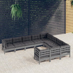 vidaXL Solid Pinewood Patio Lounge Set 10 Piece with Cushions Garden Outdoor Lawn Yard Terrace Balcony Wooden Seat Seating Furniture Gray