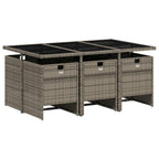 vidaXL Patio Dining Set/Outdoor Furniture/Garden Dining Set/7 Piece Gray Poly Rattan - Cushioned Seats - Tempered Glass Tabletop - Chairs with Foldable Backs - PE Rattan & Powder-Coated Steel