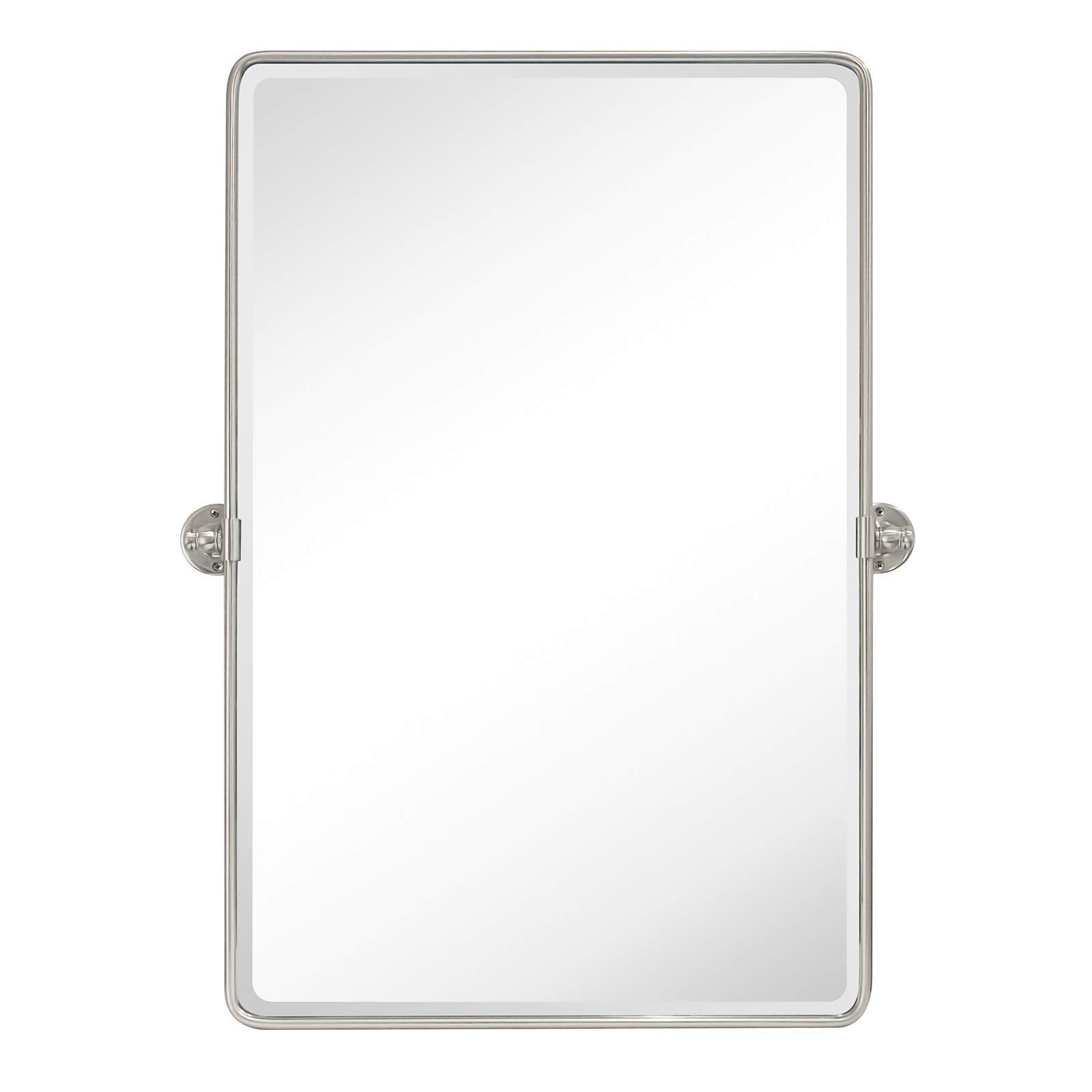 Tehome 27 X 35'' Farmhouse Brush Nickel Metal Framed Pivot Rectangle Bathroom Mirror Tilting Beveled Vanity Mirrors For Wall
