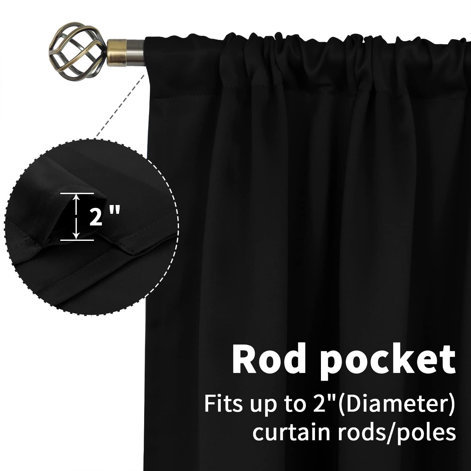 Bgment Blackout Curtains 90 Inches Length For Bedroom - Rod Pocket Room Darkening Window Drapes Binds For Living Room Office, Black, 2 Panels, 52 X 90 Inch