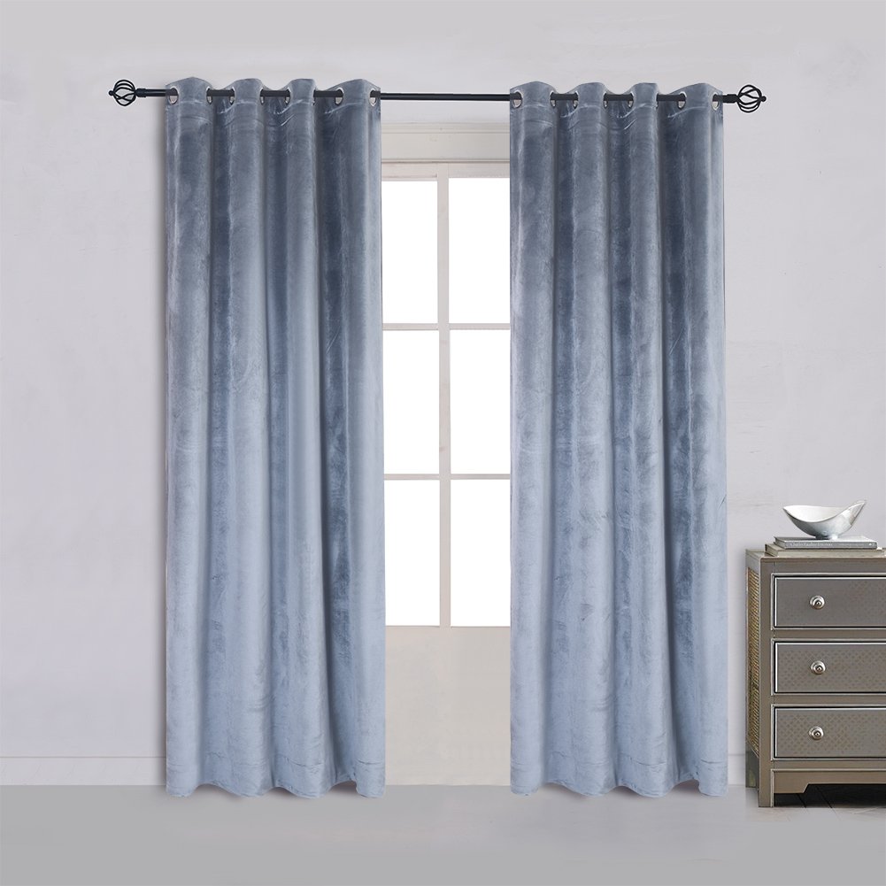 Cherry Home Super Soft Luxury Velvet Texture Curtains Stone Blue Blackout Drapes Room Darkening Curtains Panel Grommet Drapery 5