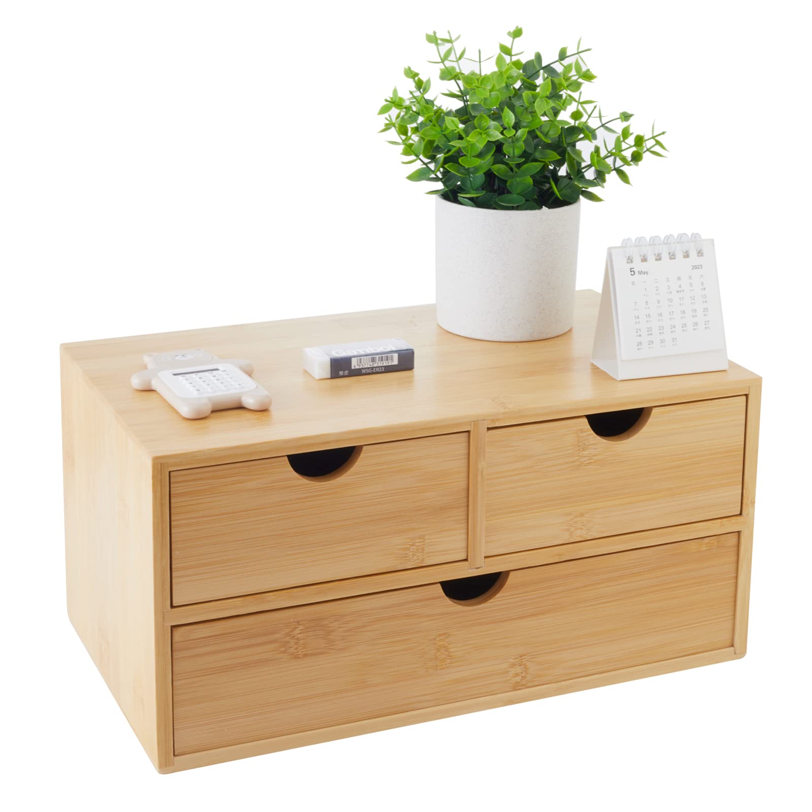 Charmewooden Bamboo Desk Organizer With 3 Drawers Makeup Storage Drawer 3 Drawers Tabletop Storage Organization Box Home Office
