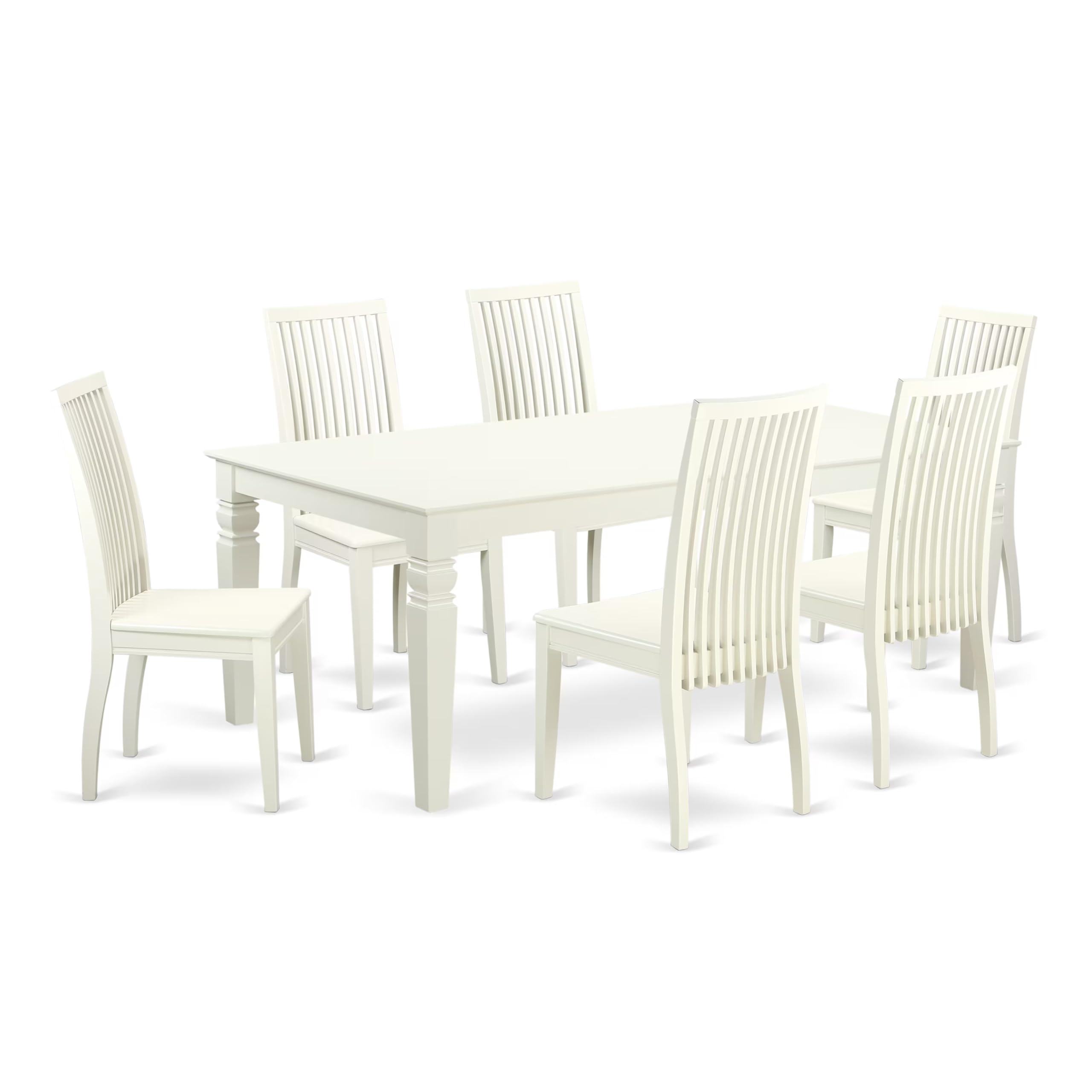 East West Furniture Lgip7-Lwh-W 7 Piece Dining Set Consist Of A Rectangle Dining Room Table With Butterfly Leaf And 6 Wood Seat Chairs, 42X84 Inch, Linen White