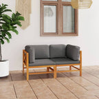 vidaXL 2-Seater Outdoor Sofa with Cushions- Durable Solid Teak Wood Construction, Easy to Maintain, Ideal for Patio, Terrace or Garden - Gray