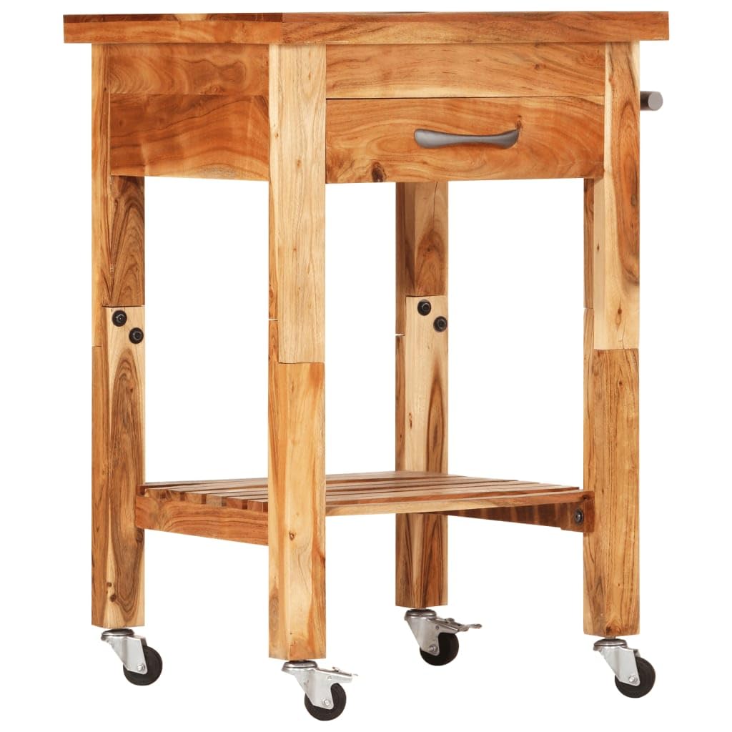 vidaXL Solid Acacia Wood Kitchen Trolley with Drawer, Lower Shelf and Towel Rack - Mobile Storage Solution for Your Kitchen