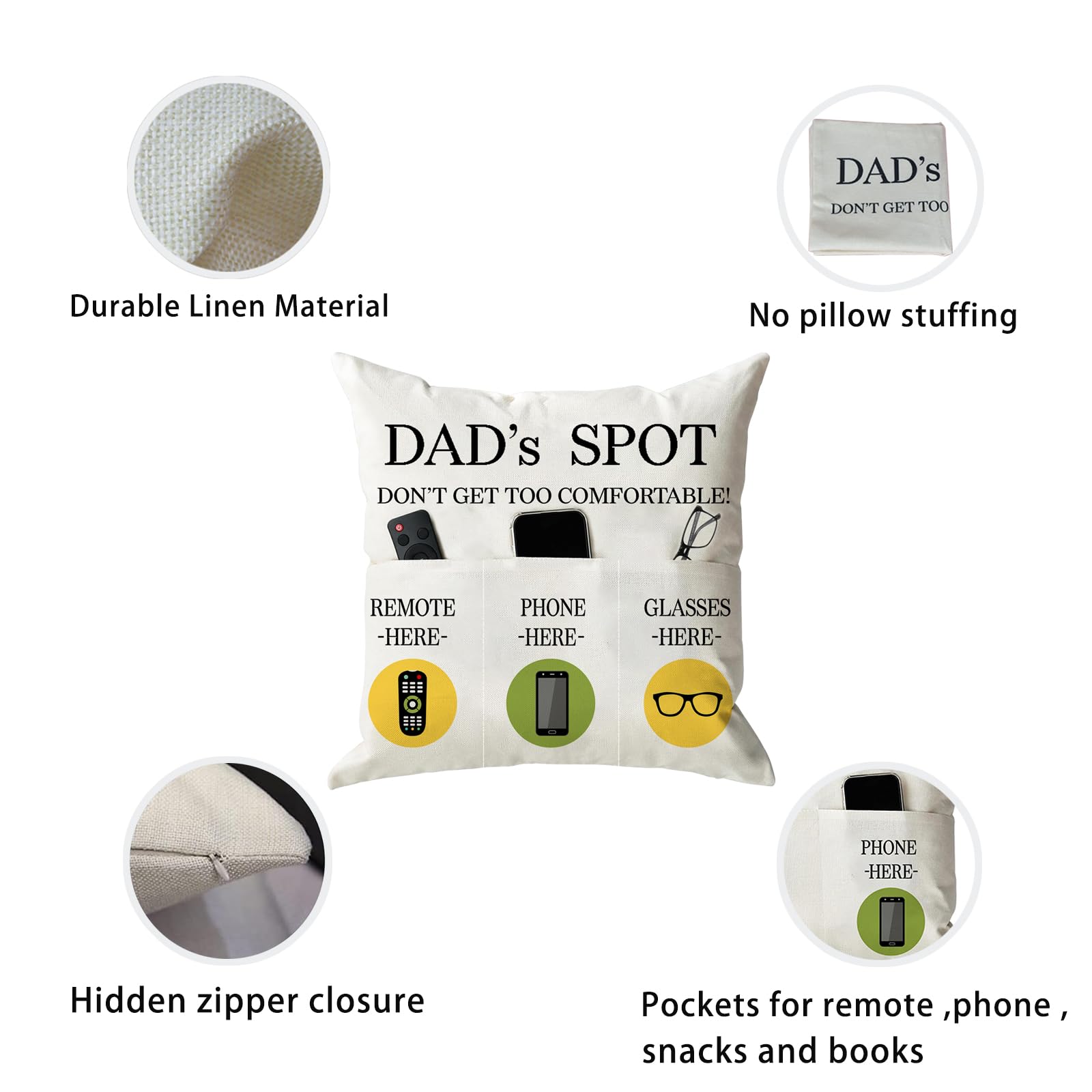 Onfaon Father'S Day Throw Pillow Case, Dad'S Spot Throw Pillow Covers 18 X 18 Inch,Dad Gifts From Daughter Son,Birthday Christma
