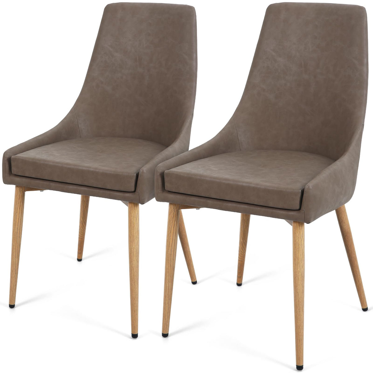E&D Furniture Dining Chairs, Upholstered Accent Living Room Chair Set Of 2 Retro Faux Pu Leather Brown Kitchen And Dining Room C