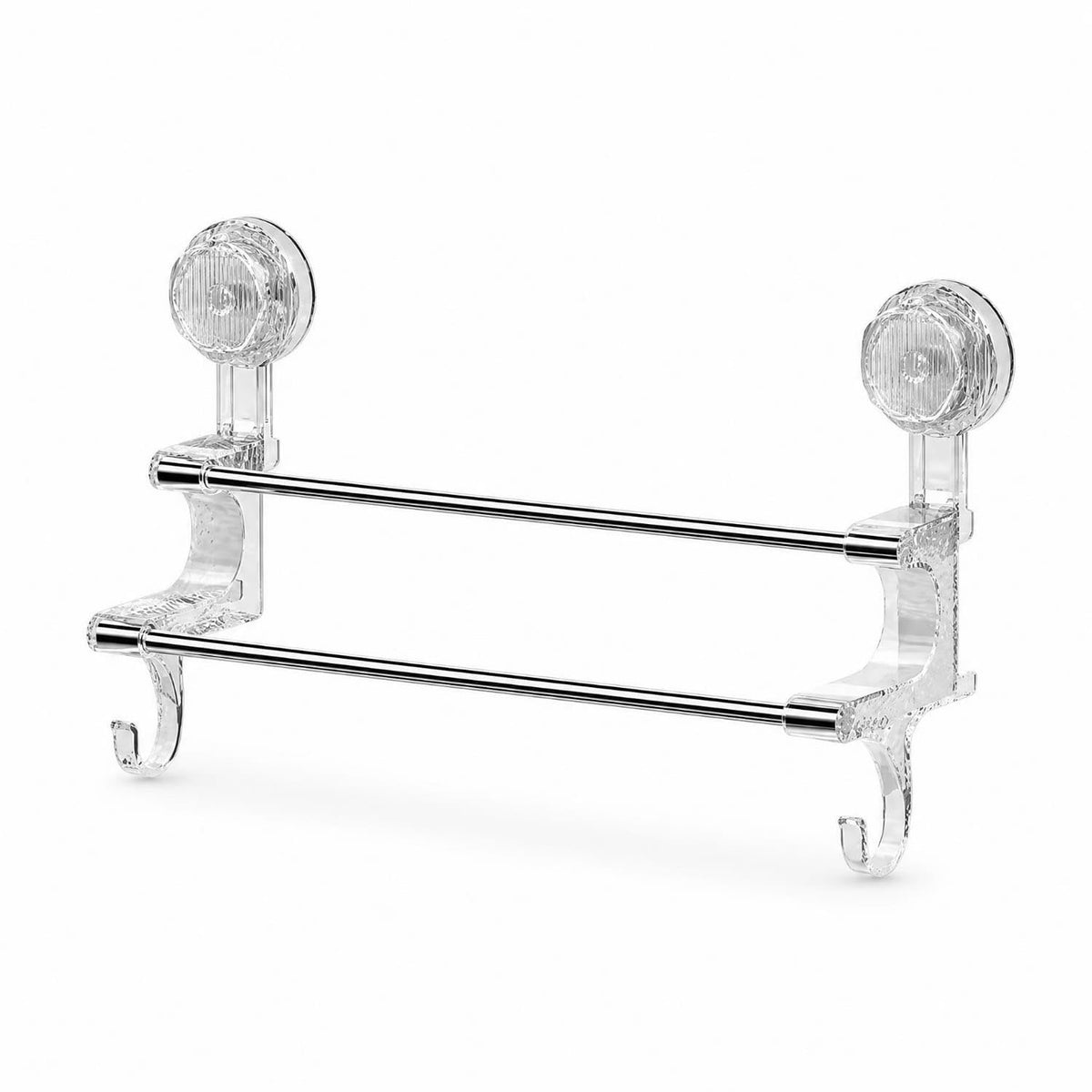 ATORSE Polished Finish SuctionCup Towel Rack Reusable DoubleBar Towel Rack, Transparent, Short