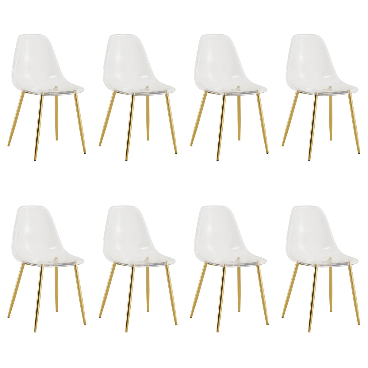 Baysitone Clear Dining Chairs Set Of 8, Modern Kitchen Chairs With Transparent Seat, Acrylic Accent Side Chairs With Plating Met