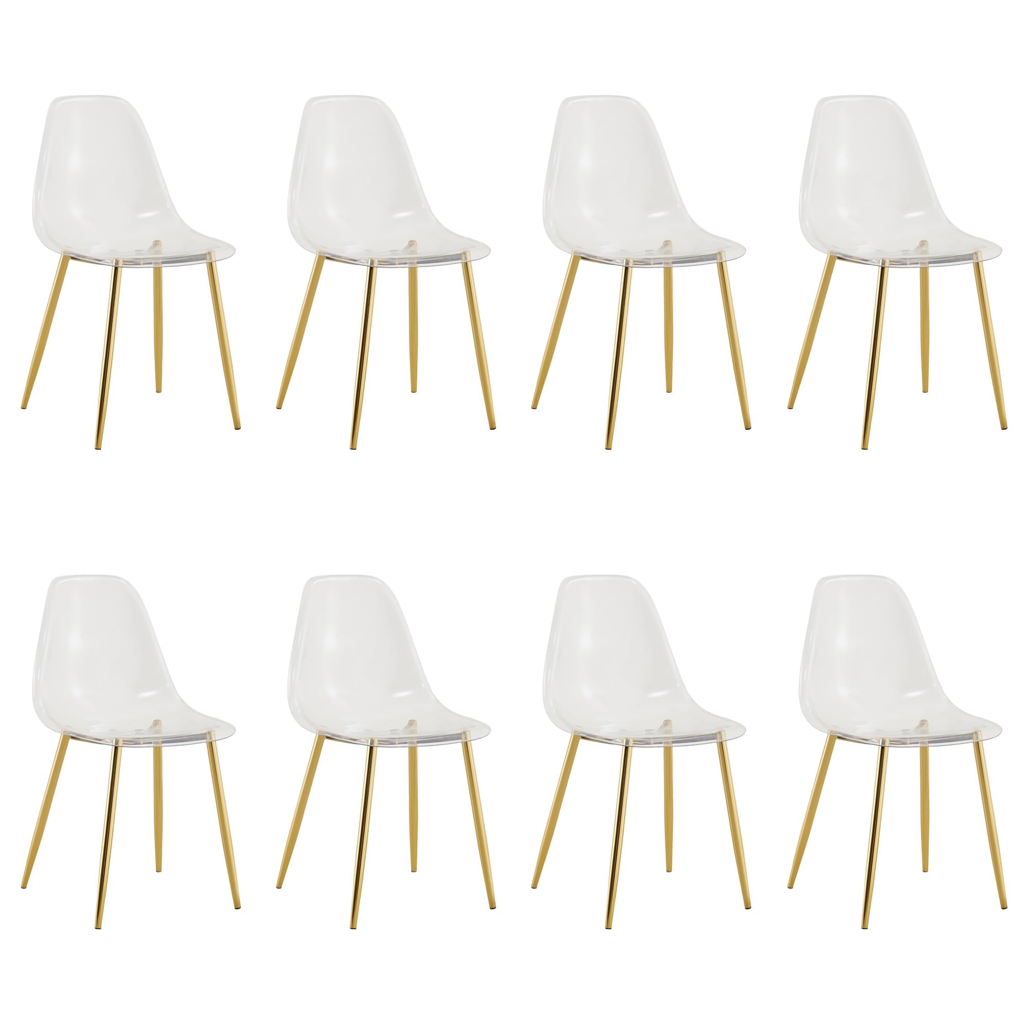 Baysitone Clear Dining Chairs Set Of 8, Modern Kitchen Chairs With Transparent Seat, Acrylic Accent Side Chairs With Plating Met
