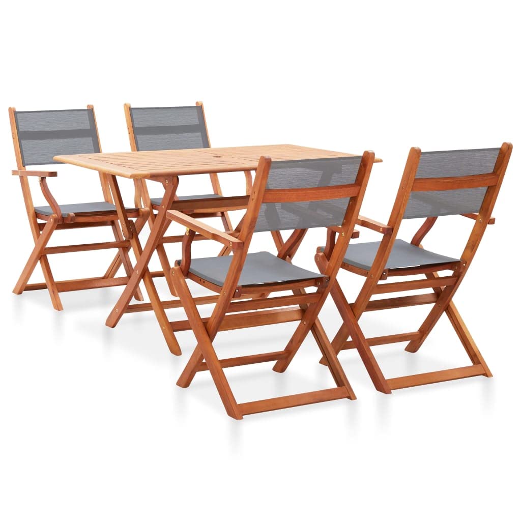 Vidaxl Outdoor Dining Furniture 5Pcs Dining Set Garden Living Room Dining Table And Chairs Patio Grey Solid Eucalyptus Wood