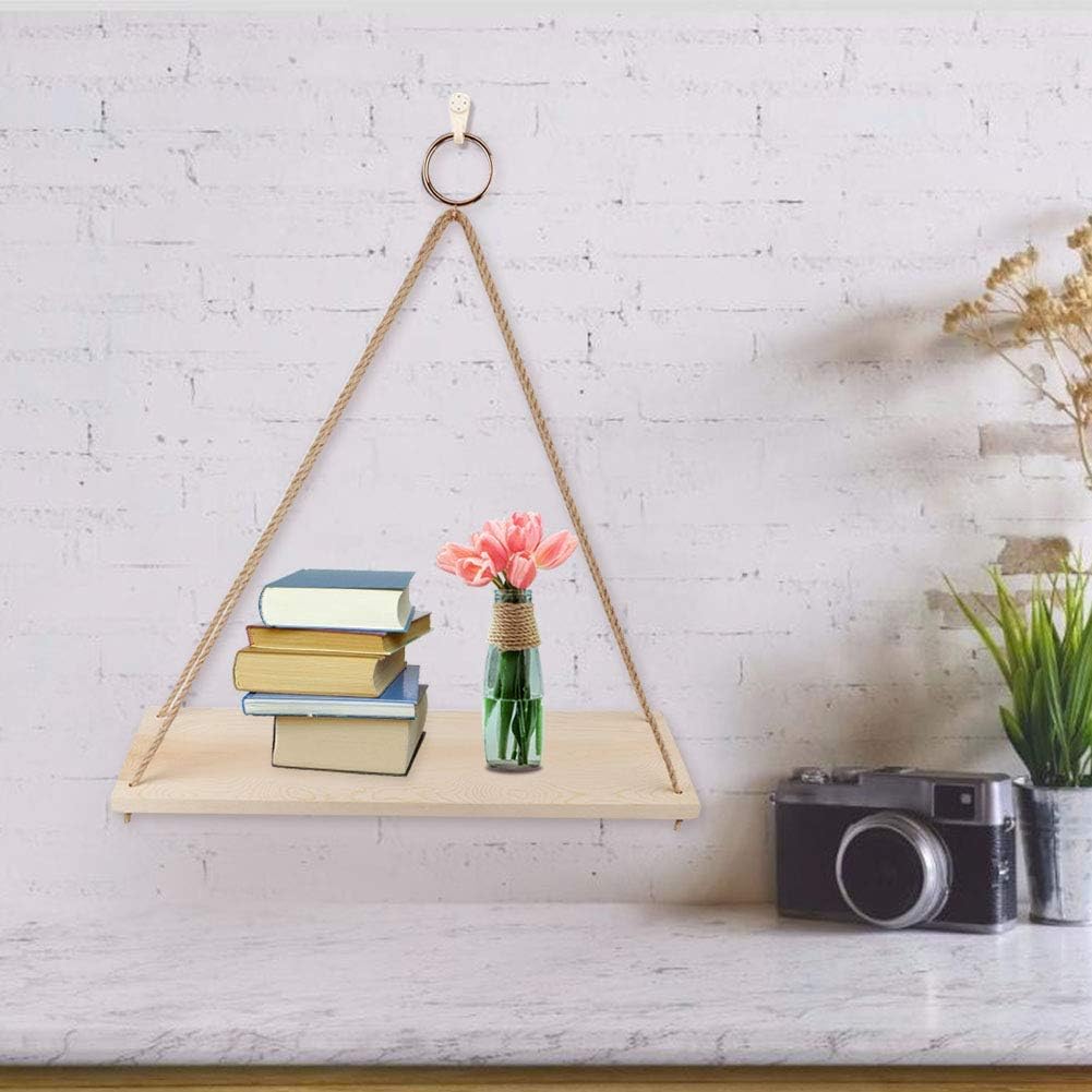 Ganvia Hanging Flower Pot Swing Shelf Planter Rack  Wooden Rope Wall Mounted Pot Holder For Garden, Balcony, Courtyard & Home D