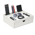 SYRWDXTX Leather Desk Organizer With Drawers, Home Cosmetics & Phone Remote Organizer, Drawer Plus Divider & Tray (white)