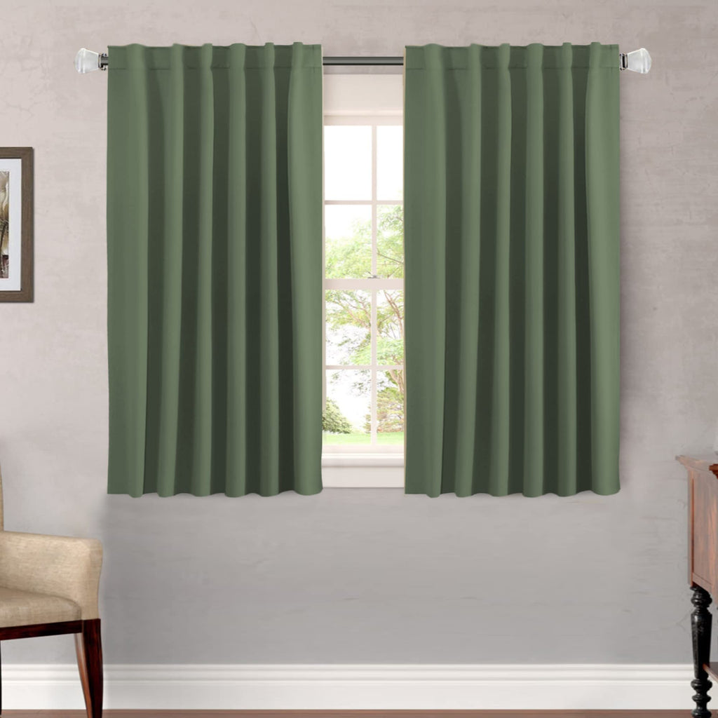 H.Versailtex Blackout Curtains Thermal Insulated Window Treatment Panels Room Darkening Blackout Drapes For Living Room Back Tab/Rod Pocket Bedroom Draperies (2 Panels, Bronze Green, 52 X 45 Inch)