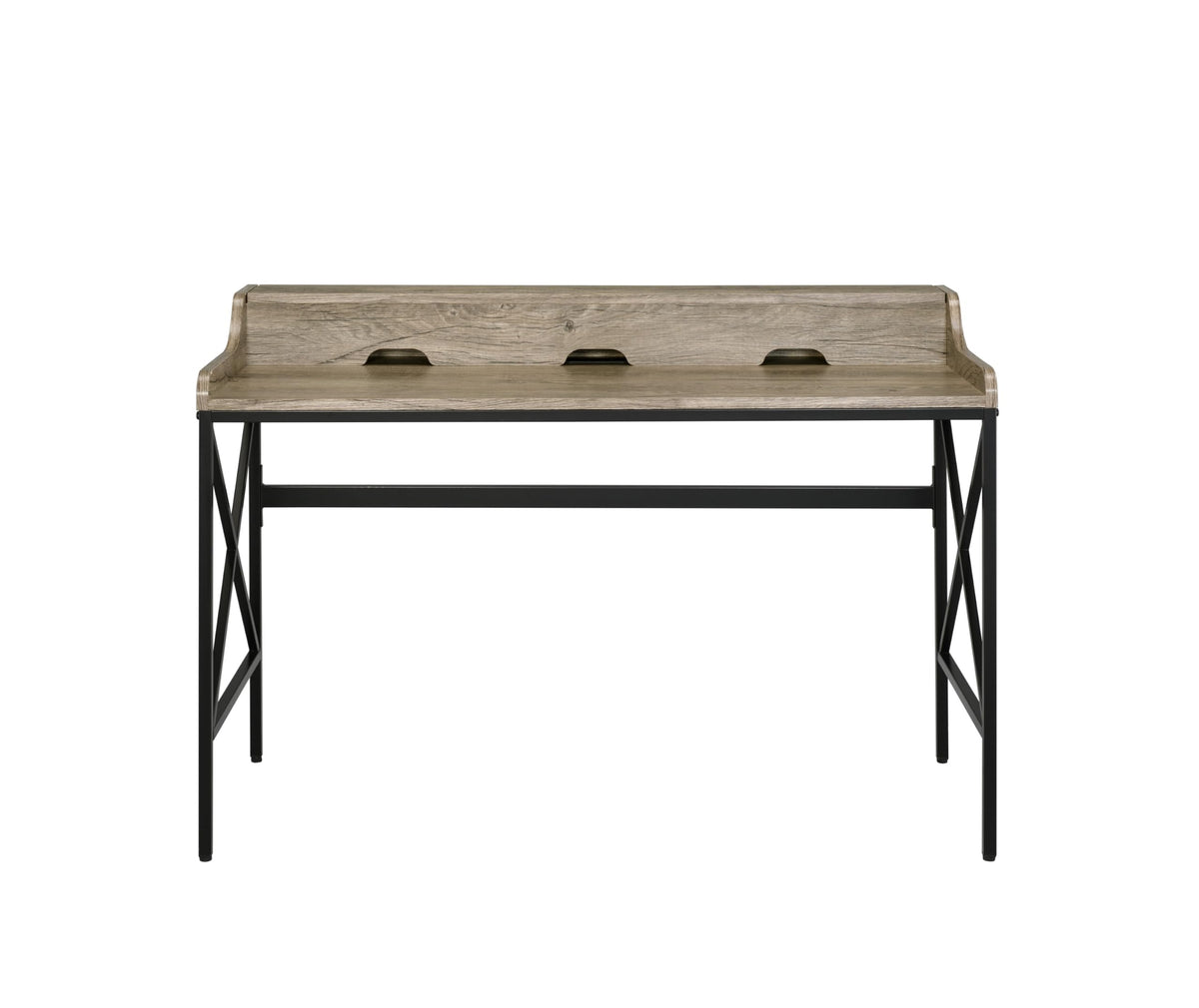 Steve Silver Co Modern Rustic Iron Tubing Wood Look, Geometric Accents, Built-in USB Ports, Desk, 48.75 x 22 x 35, Grey, Black